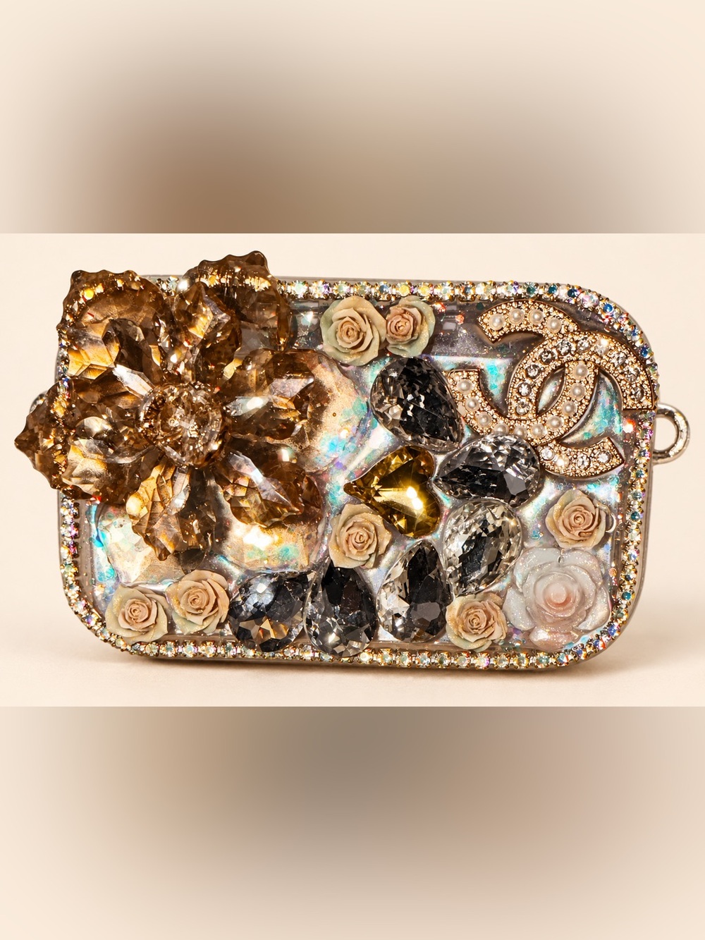 One-of-a-Kind Handmade Jeweled Phone Clip with Mirror